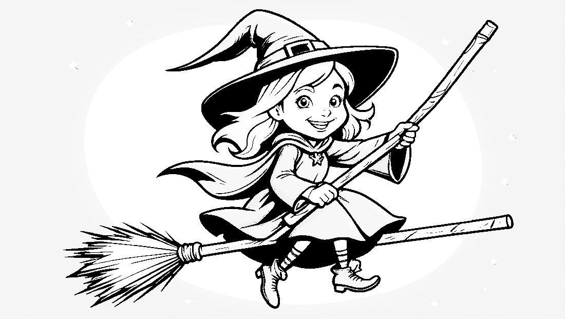 Free coloring page to print A smiling cute witch 