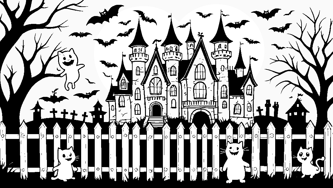 Free coloring page to print A halloween adorable castle