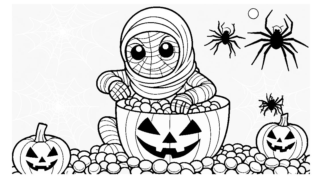 Free coloring page to print A halloween cheerful mummy