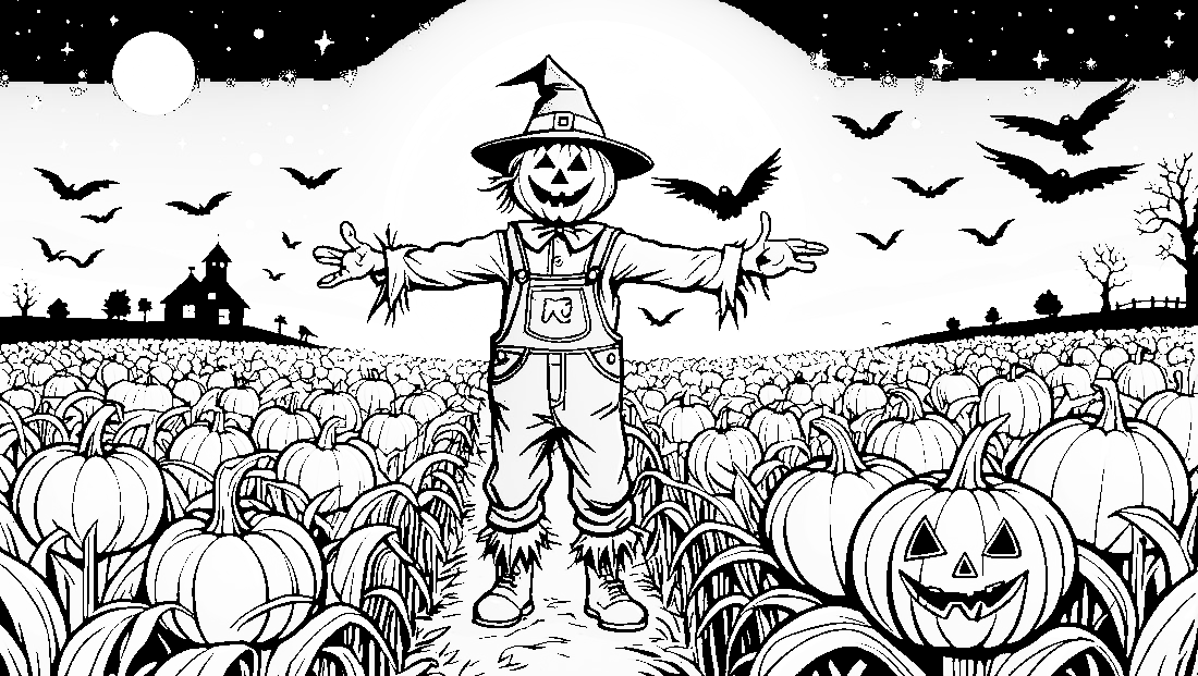 Free coloring page to print A halloween pumpkin scarecrow