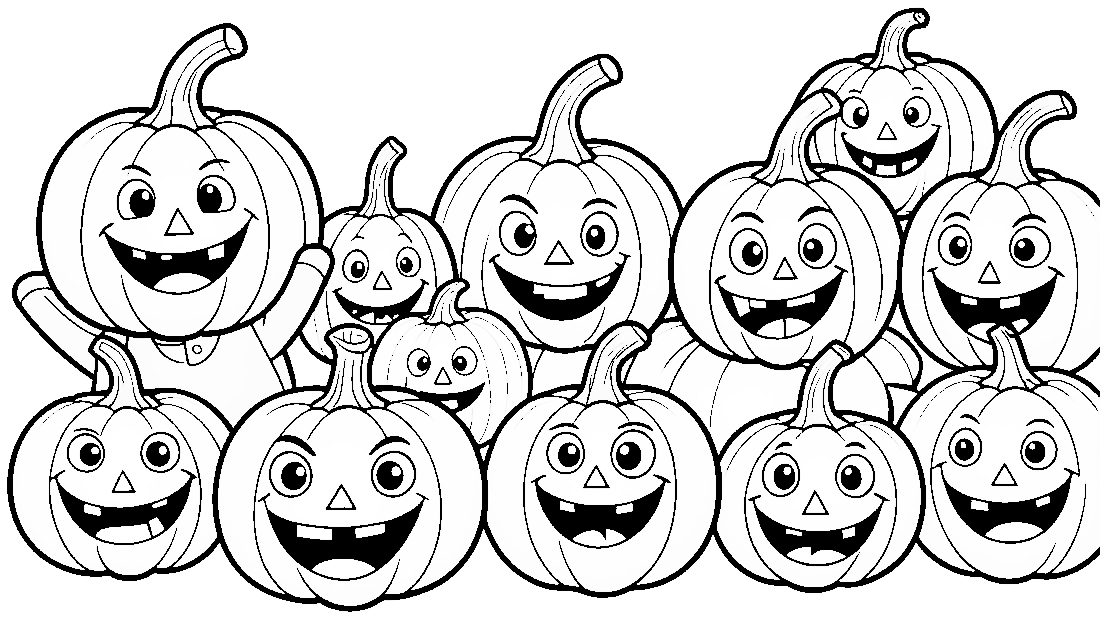 Free coloring page to print A halloween group of pumpkins