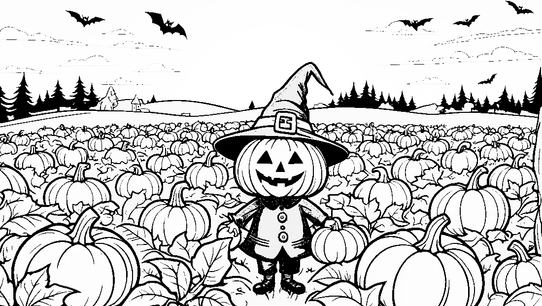 Free coloring page to print A pumpkin field 