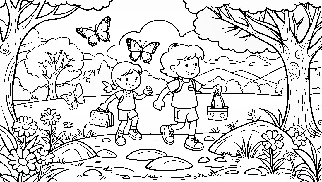 Free coloring page to print A scavenger hunt scene for kids