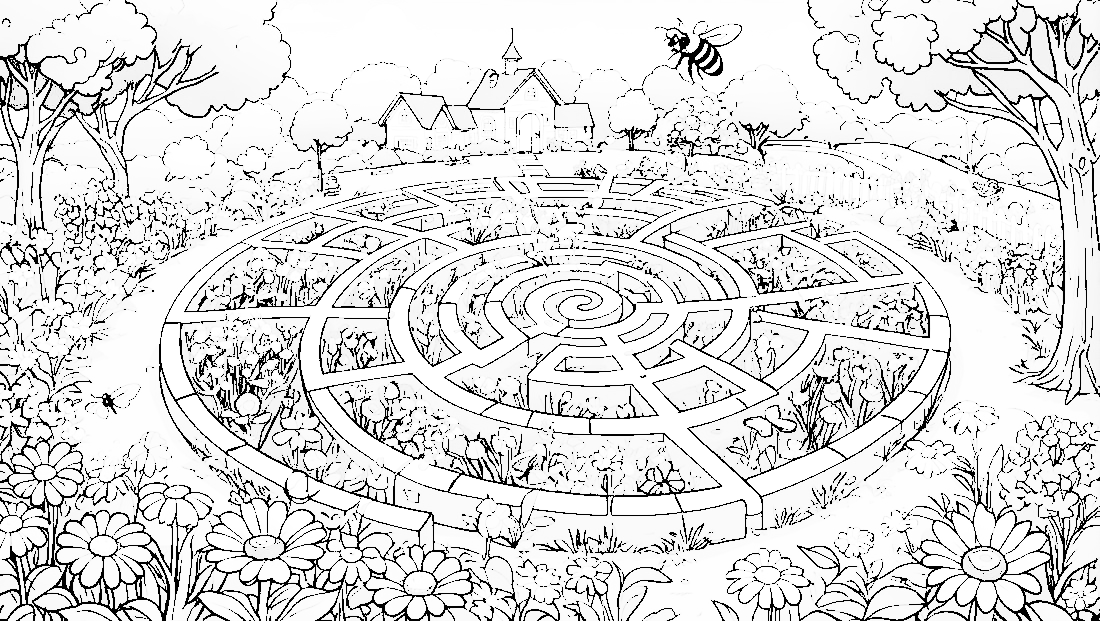 Free coloring page to print A cheerful garden maze 