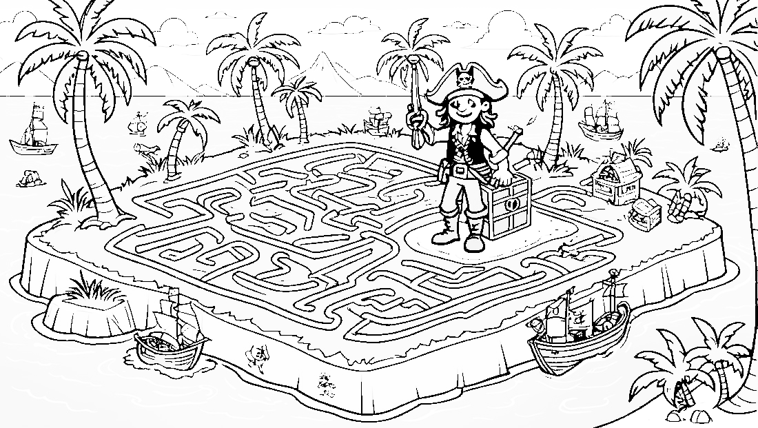 Free coloring page to print An adventurous pirate maze