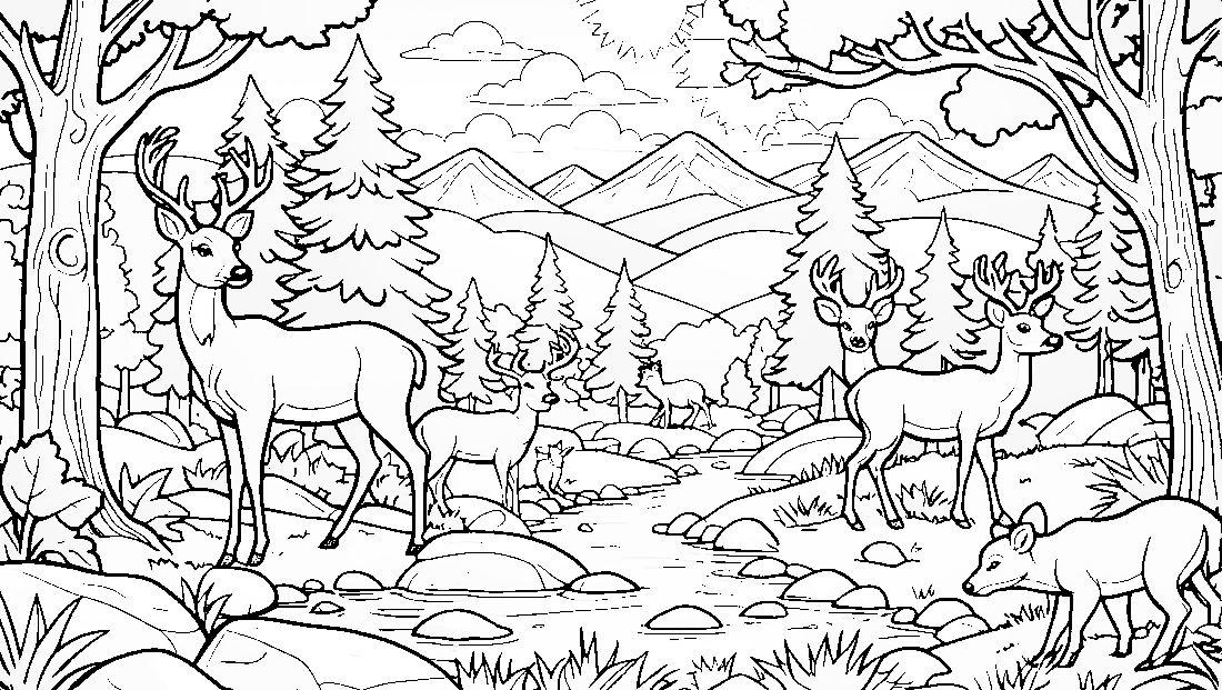 Free coloring page to print A detailed scene of animal habitat dioramas