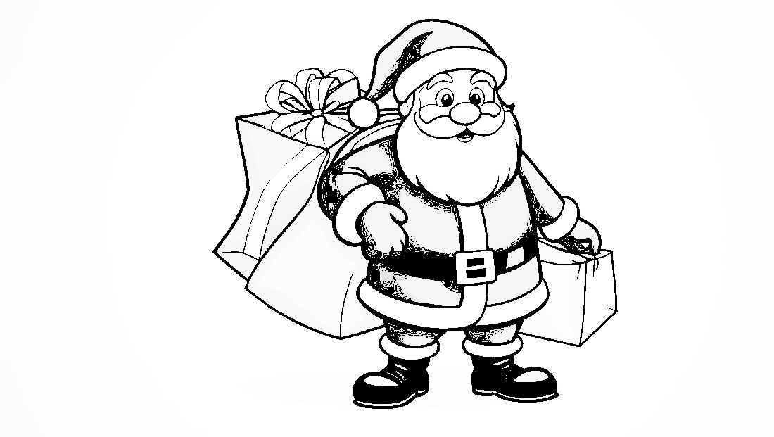 Free coloring page to print Santa Claus with bag of presents