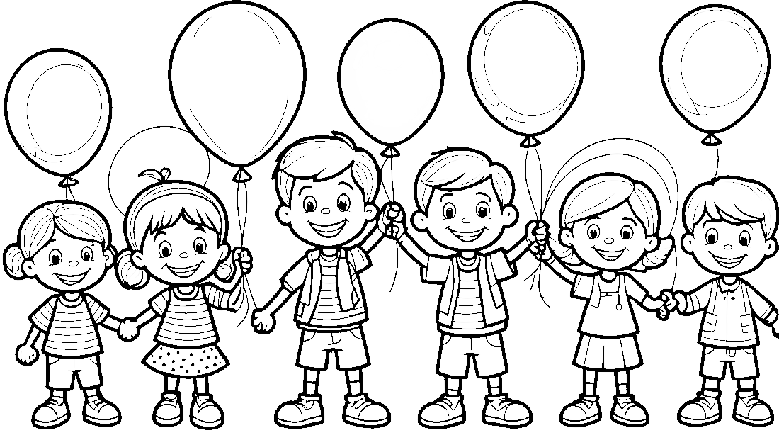 Free coloring page to print Children with balloons