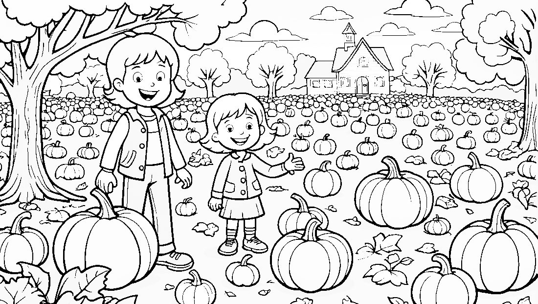 Free coloring page to print Pumpkin patch with colorful pumpkins.