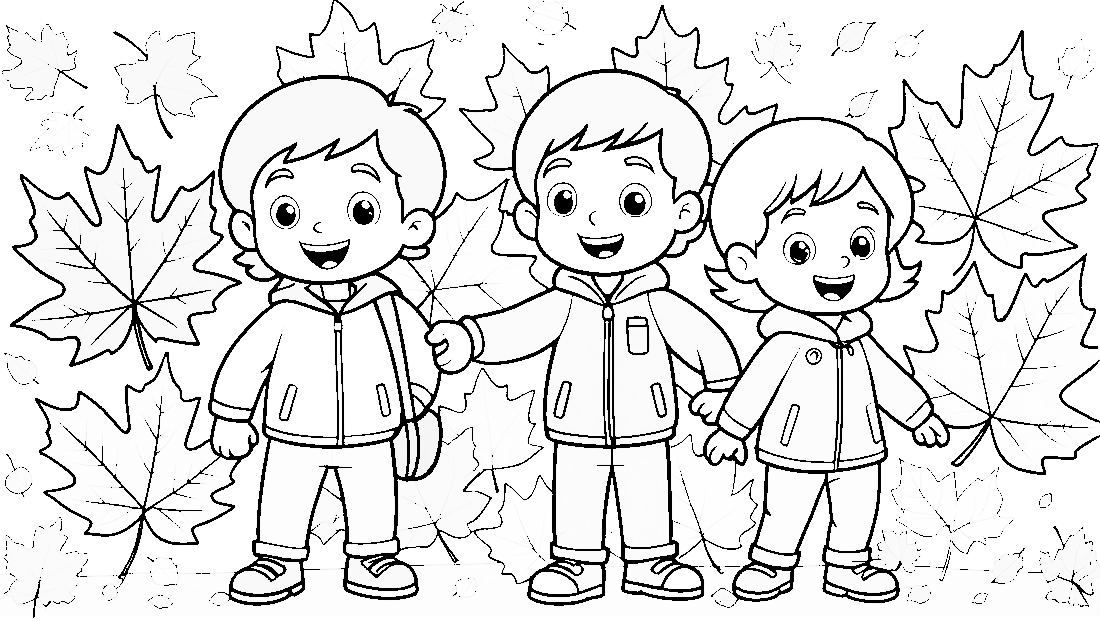 Free coloring page to print 5 big Autumn leaves