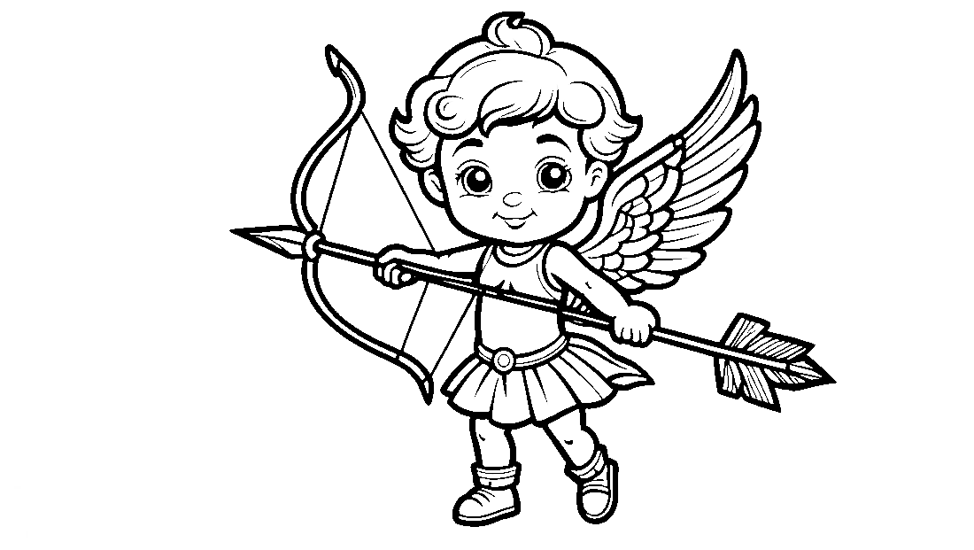 Free coloring page to print Cupid with bow and arrows.