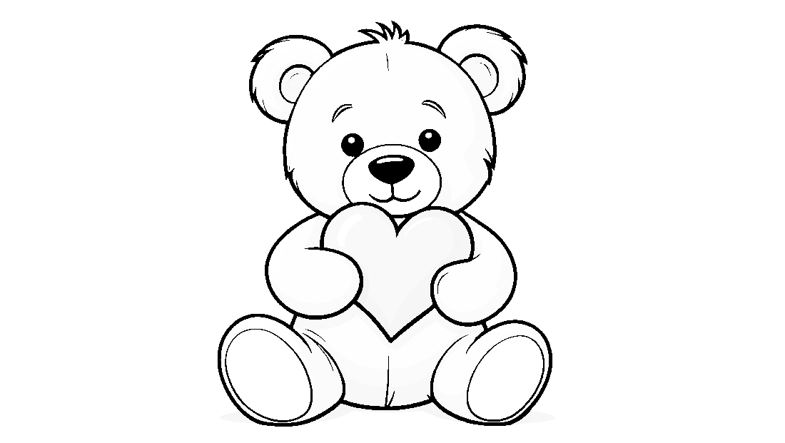 Free coloring page to print Teddy bear hugging a heart.