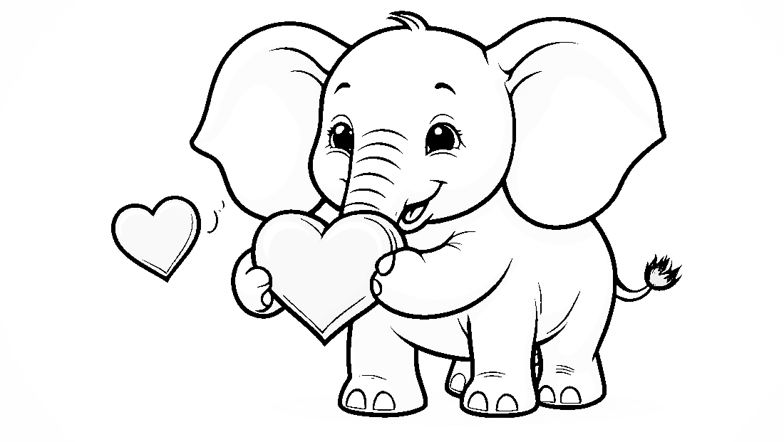 Free coloring page to print Elephant giving a heart-shaped gift.