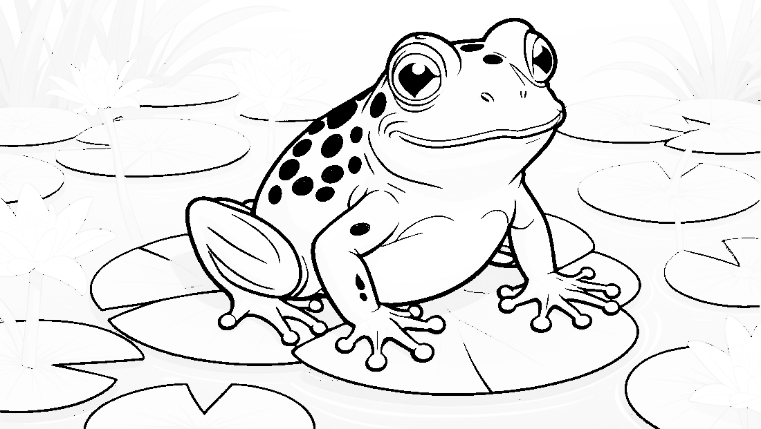 Free coloring page to print Frog sitting on a heart lily pad