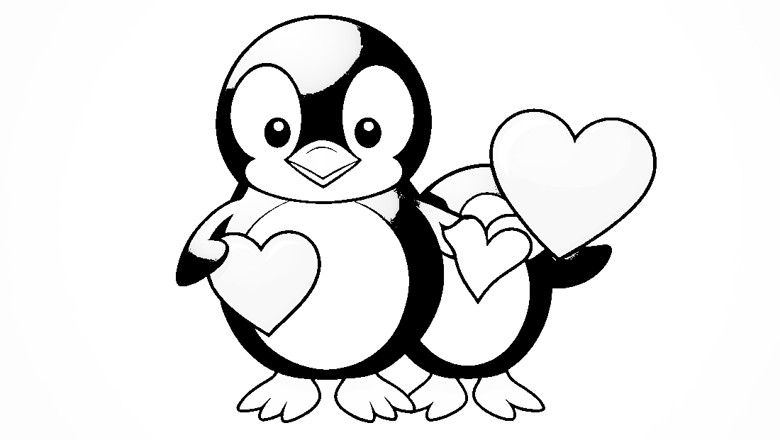 Free coloring page to print Penguin holding a heart-shaped sign.