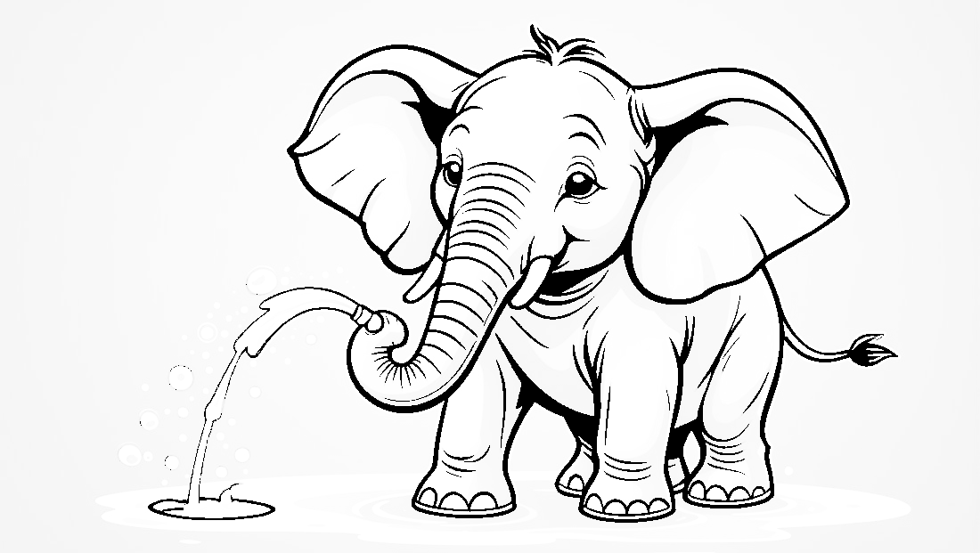 Free coloring page to print Elephant spraying water with its trunk.