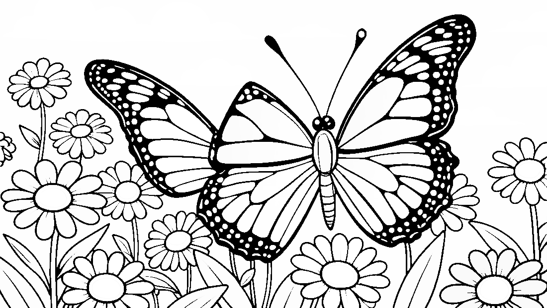 Free coloring page to print Butterfly perched on a colorful flower