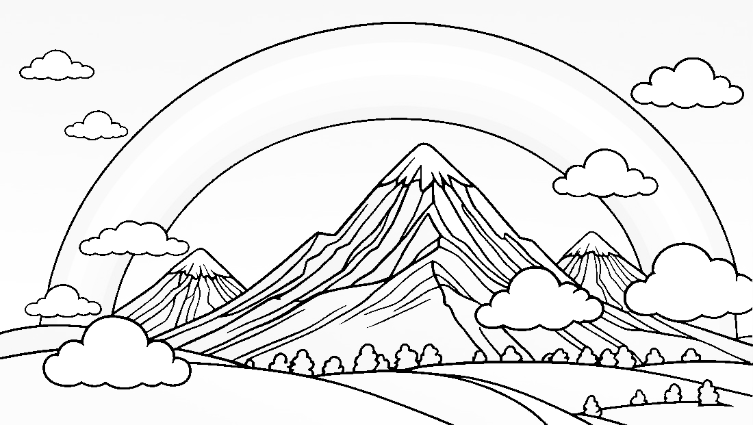 Free coloring page to print Rainbow and clouds above