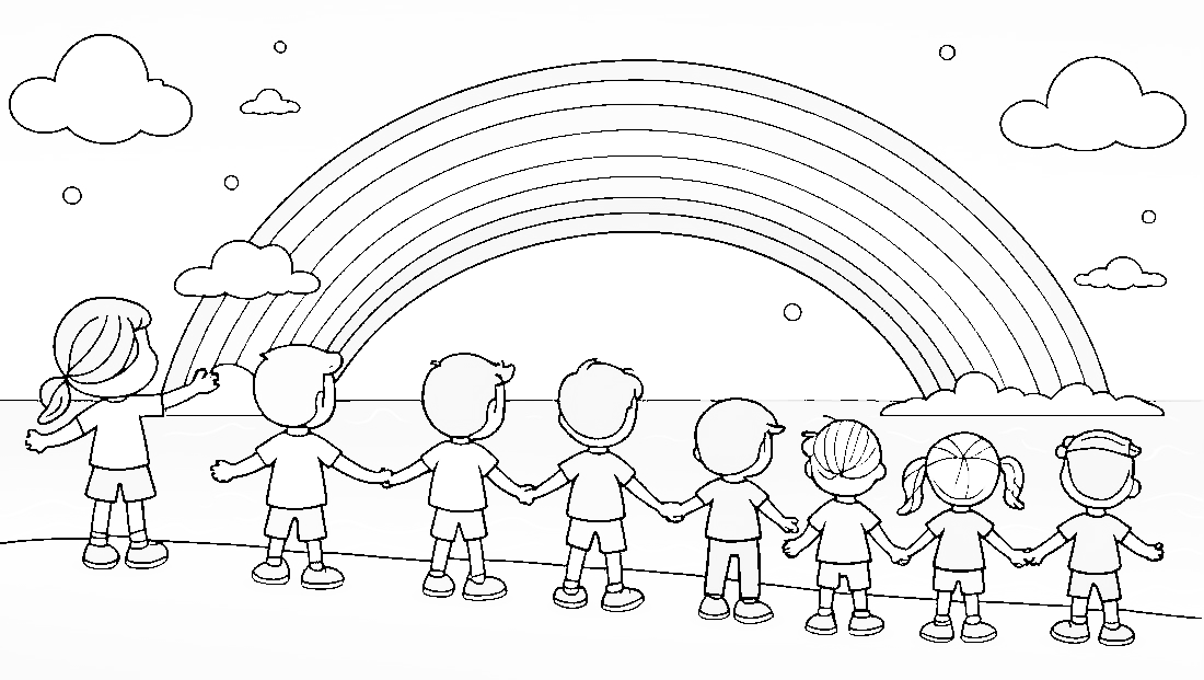 Free coloring page to print Rainbow stretching over a