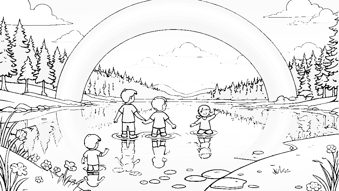 Free coloring page to print Rainbow reflecting in a