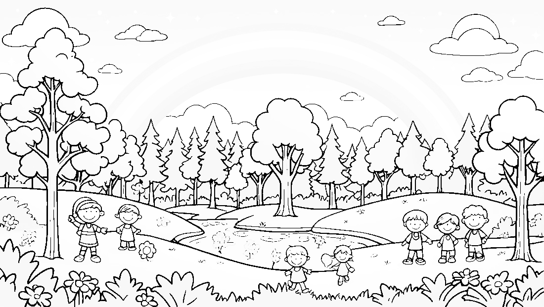 Free coloring page to print Rainbow forming above a