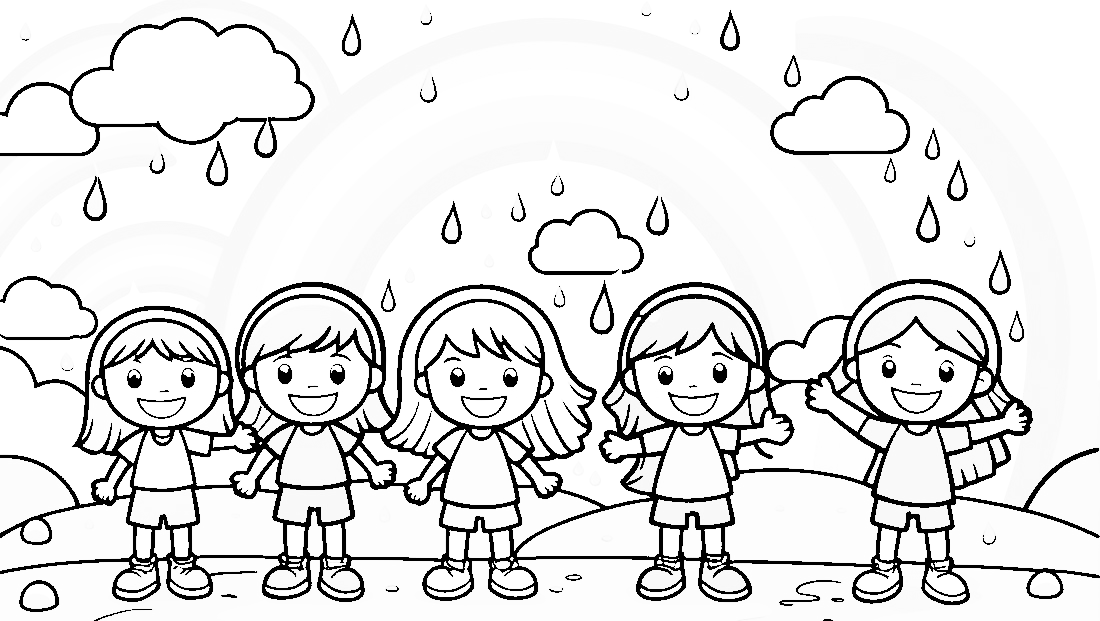 Free coloring page to print Rainbow with raindrops and