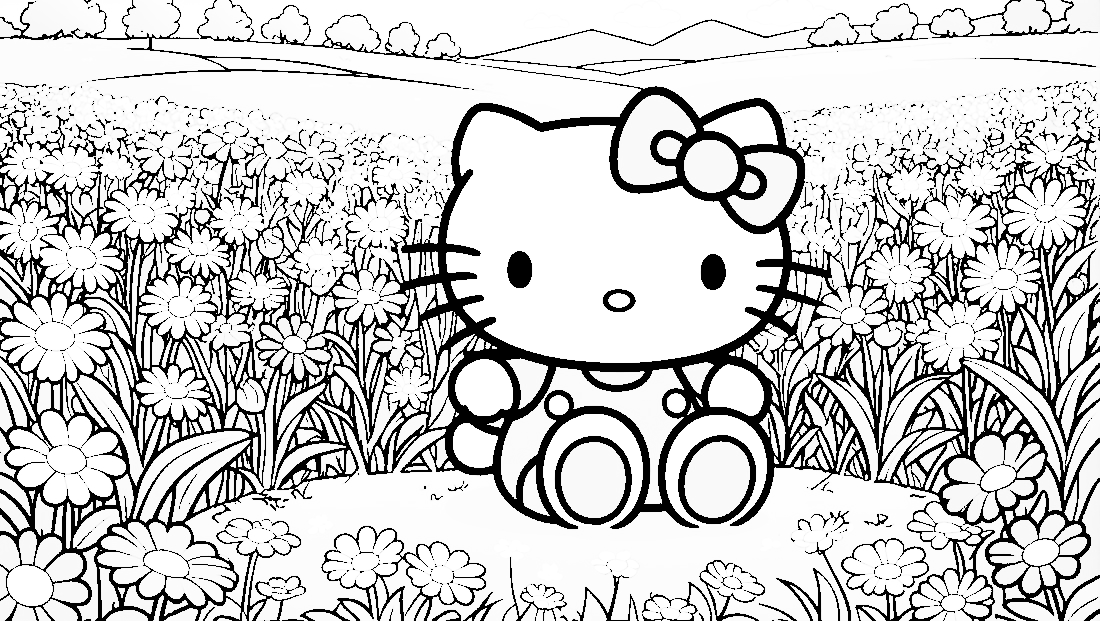 Free coloring page to print Hello Kitty sitting in