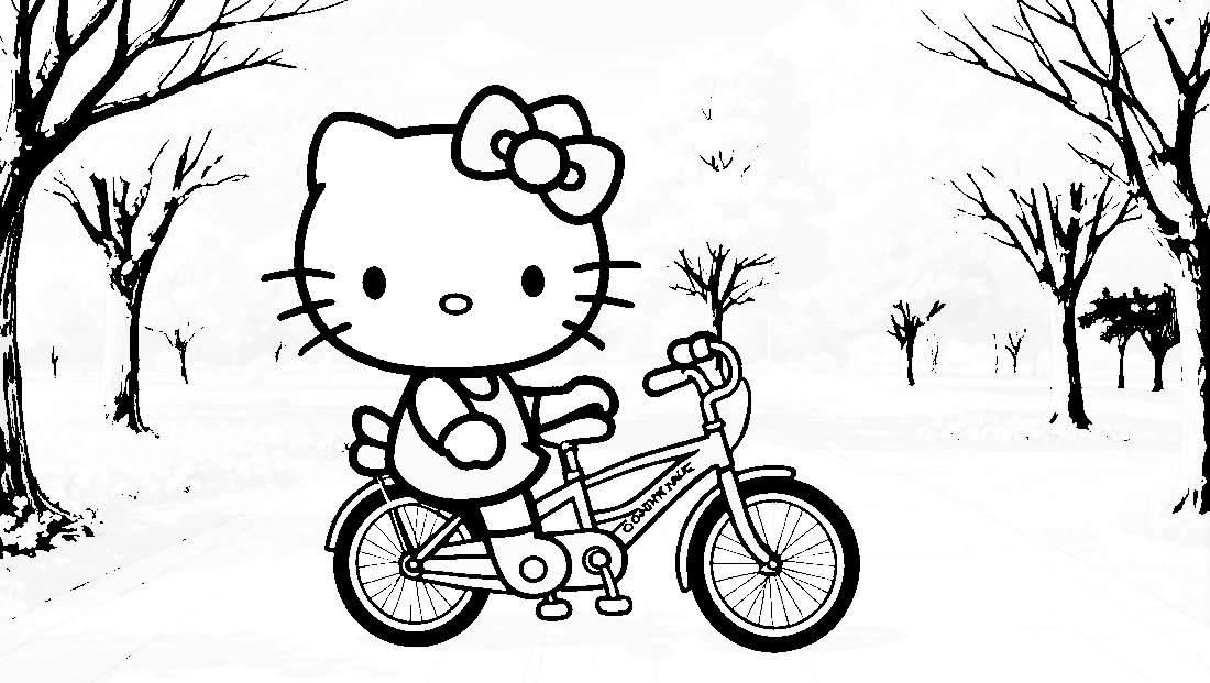 Free coloring page to print Hello Kitty riding a