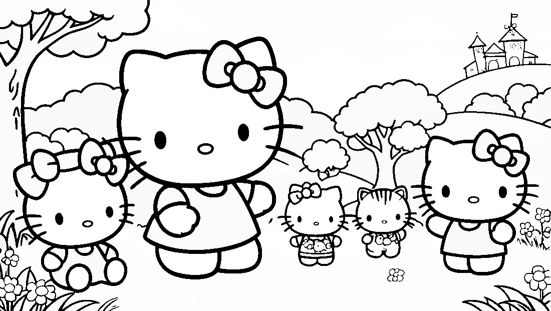 Free coloring page to print Hello Kitty playing with