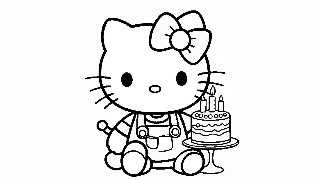 Free coloring page to print Hello Kitty celebrating a