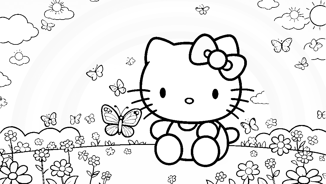 Free coloring page to print Hello Kitty under a