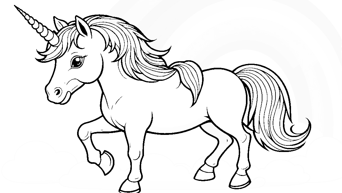 Free coloring page to print Unicorn with a rainbow