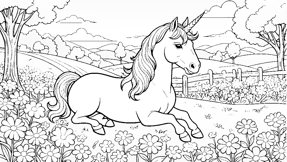 Free coloring page to print Unicorn sitting in a