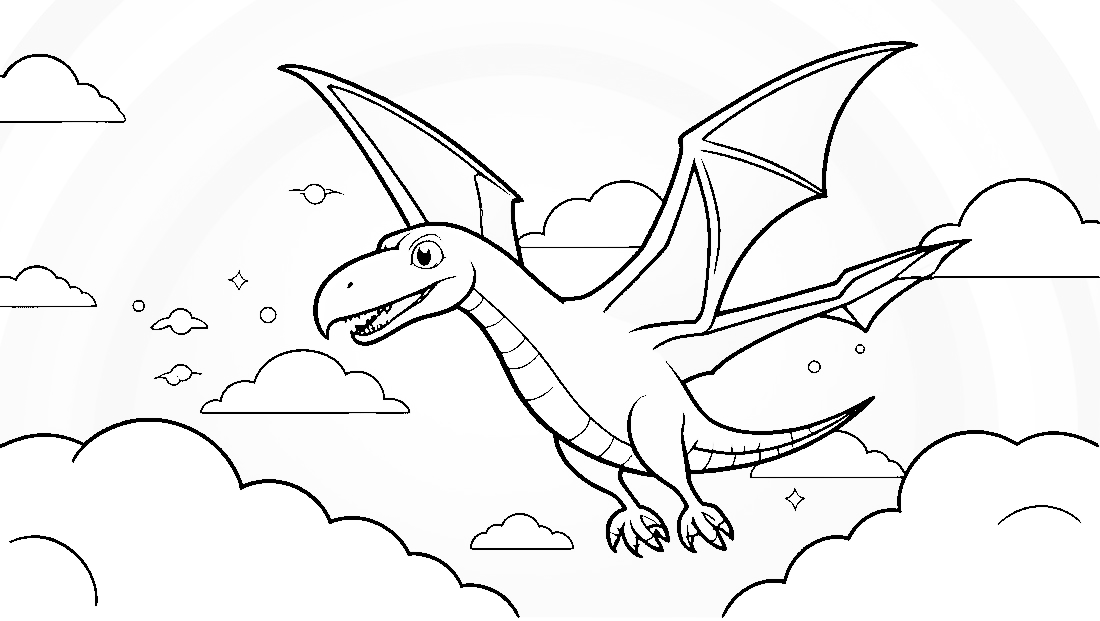 Free coloring page to print Pterodactyl flying under a