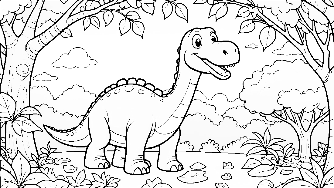 Free coloring page to print Brontosaurus munching on leaves