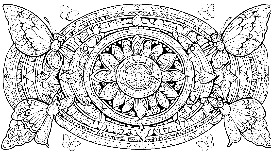 Free coloring page to print Animal-themed mandala with butterflies