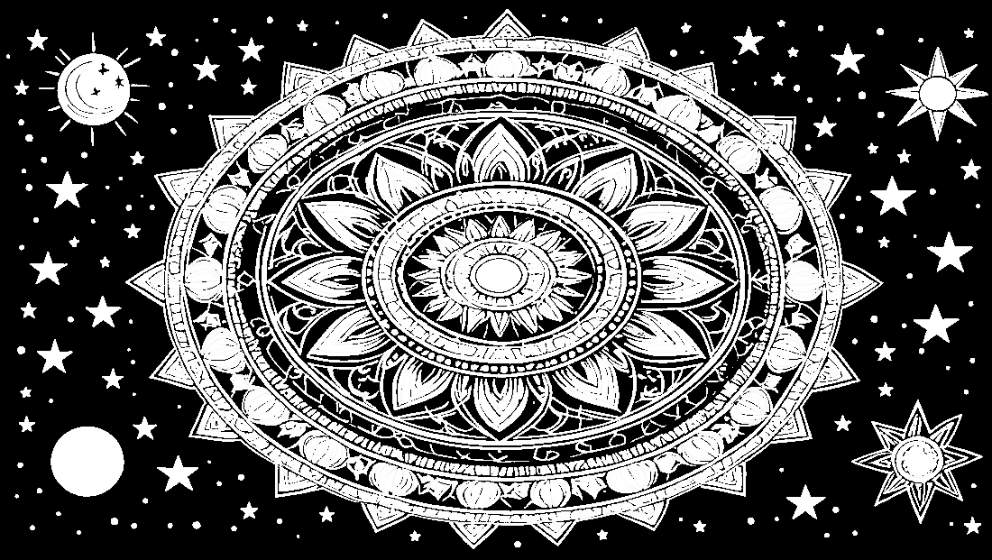 Free coloring page to print Mandala with stars, moons,