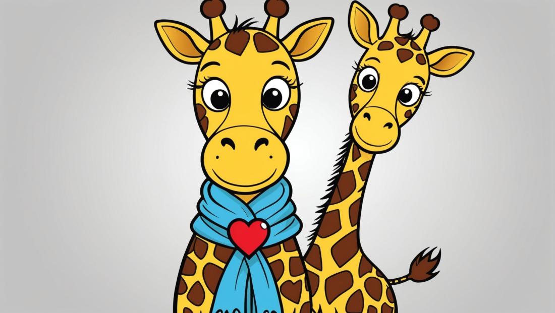 Free coloring page to print Giraffe with a heart-shaped neck scarf