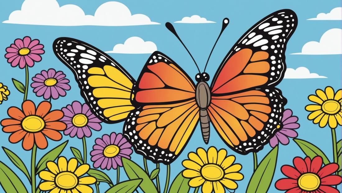 Free coloring page to print Butterfly perched on a colorful flower