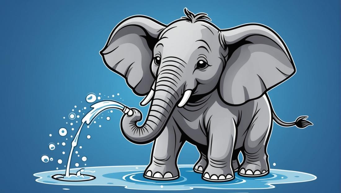 Free coloring page to print Elephant spraying water with its trunk.