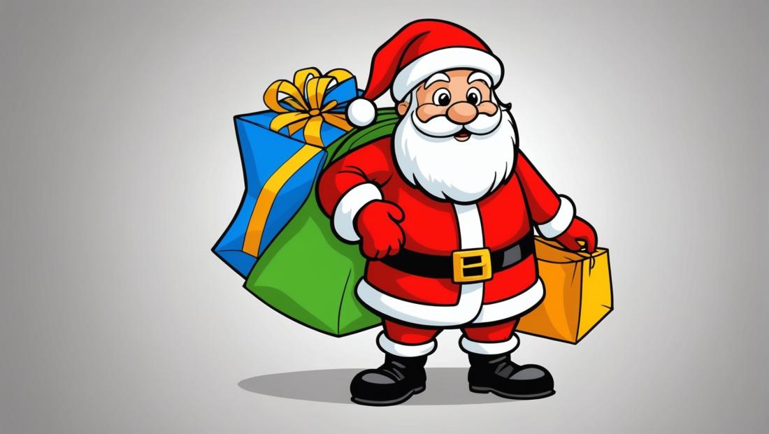 Free coloring page to print Santa Claus with bag of presents