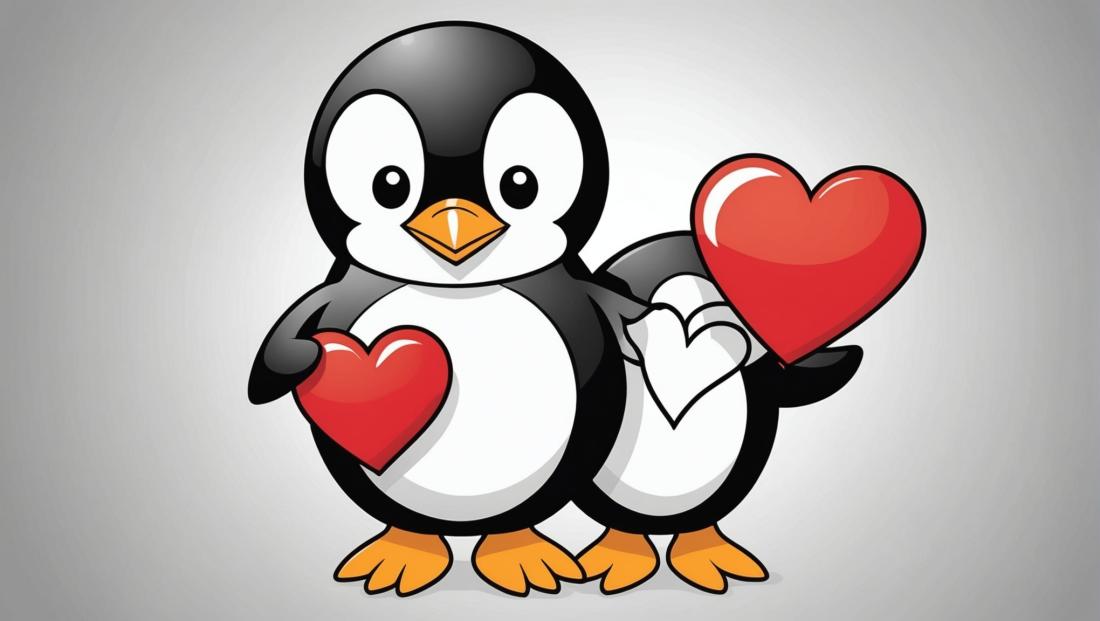 Free coloring page to print Penguin holding a heart-shaped sign.