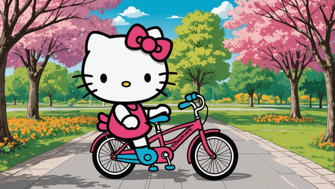 Free coloring page to print Hello Kitty riding a