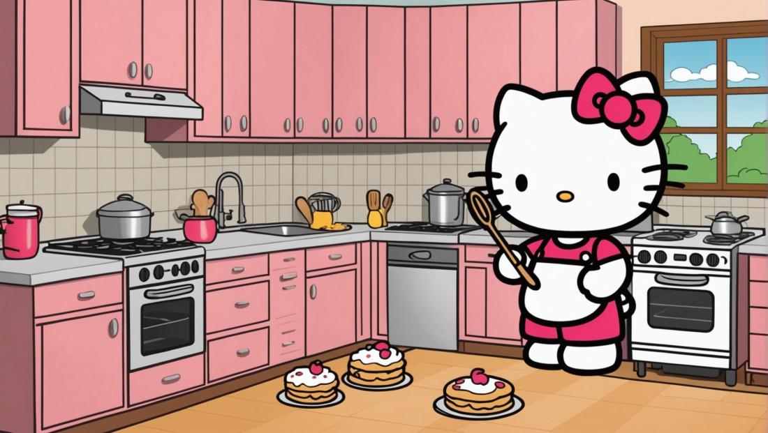 Free coloring page to print Hello Kitty baking cookies