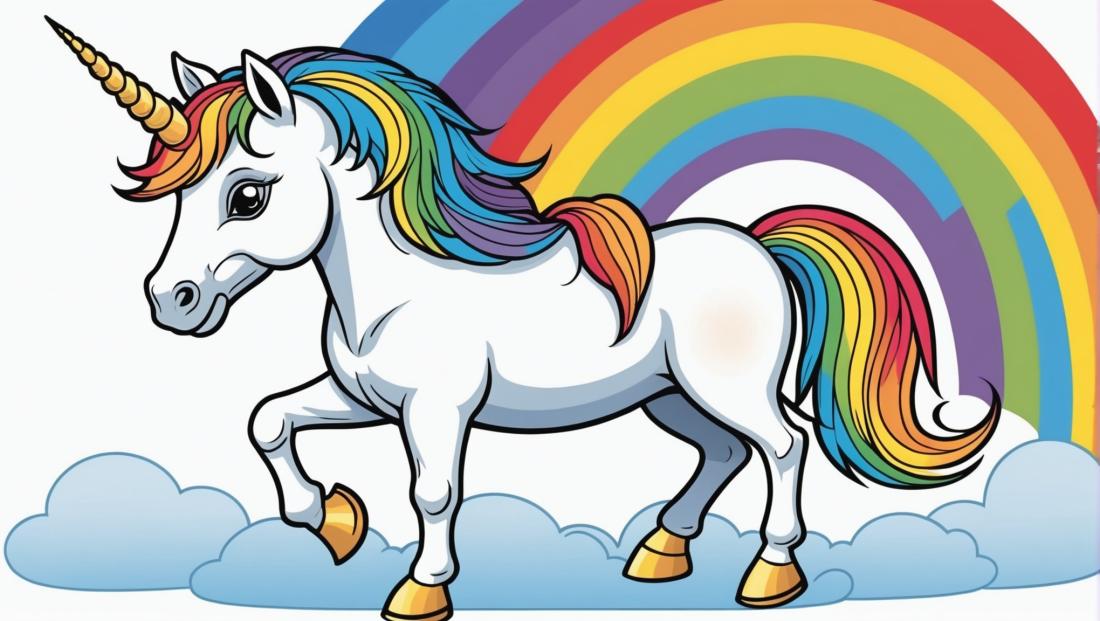 Free coloring page to print Unicorn with a rainbow