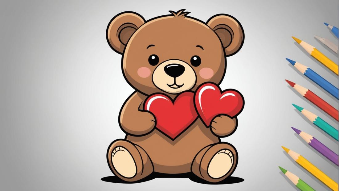 Free coloring page to print a Bear holding a heart.