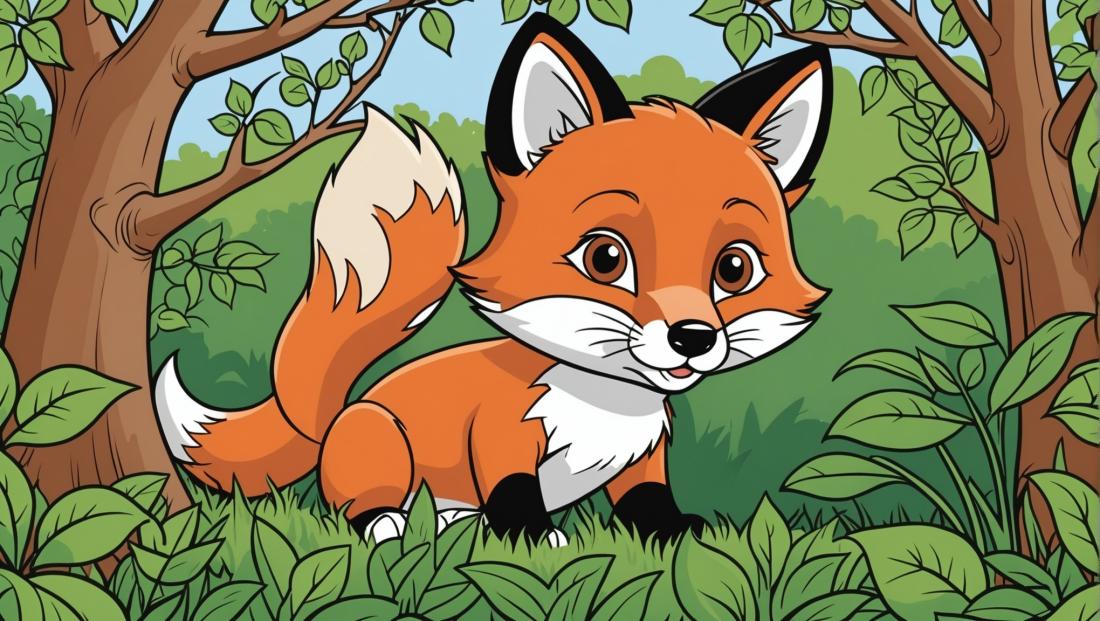 Free coloring page to print Fox peeking out from behind a bush.