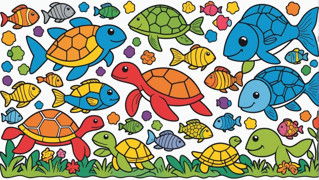 Free coloring page to print A vibrant collage of various animal shapes 