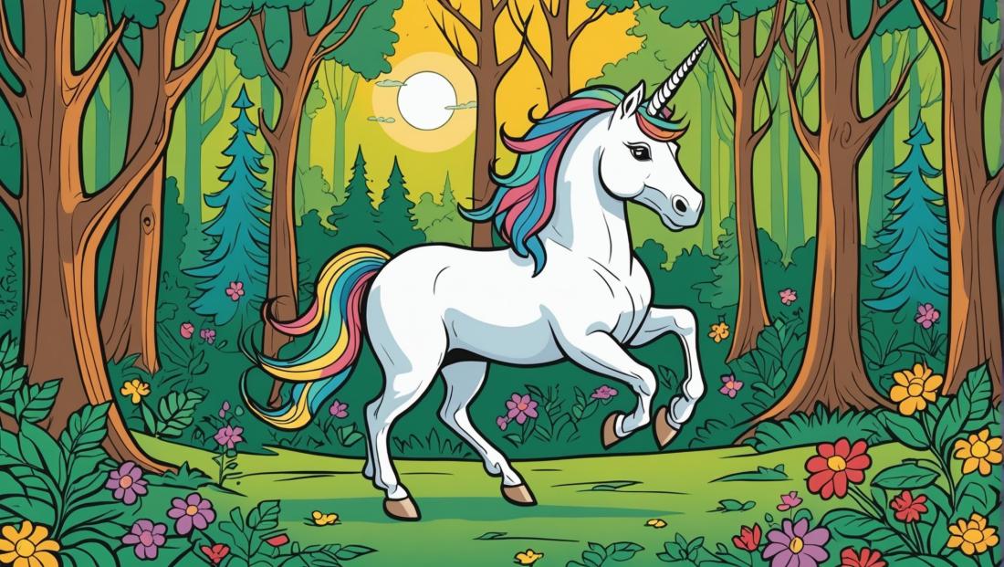 Free coloring page to print Unicorn prancing through a