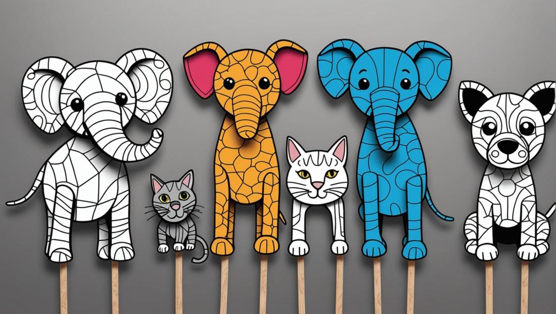 Free coloring page to print A collection of DIY animal puppets 